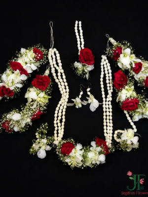 White Orchid and Red Rose Floral Jewellery for Bridal Look