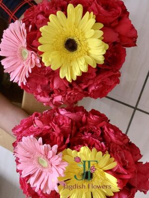 Traditional shrifal decoration with fresh flowers for Indian wedding ceremonies