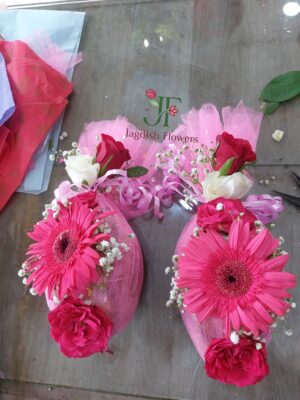 Premium pada decoration with fresh floral arrangements for wedding rituals