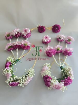 Light pink flower jewellery for bridal makeup and wedding styling