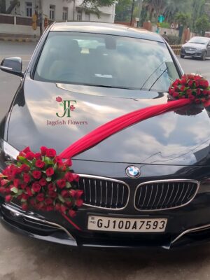 Premium red flower wedding car decoration with elegant floral styling