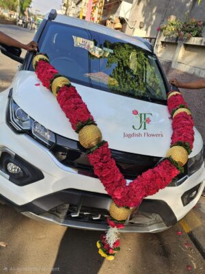 Elegant floral haar with fresh flowers for new car celebration