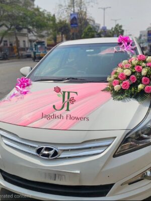 Premium floral wedding car decoration with fresh flowers and elegant styling for Indian weddings