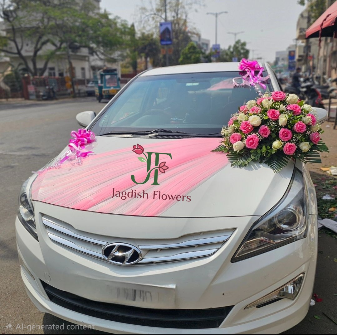Premium floral wedding car decoration with fresh flowers and elegant styling for Indian weddings