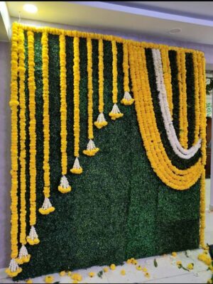 Premium floral mandap backdrop decoration with marigold flower garlands