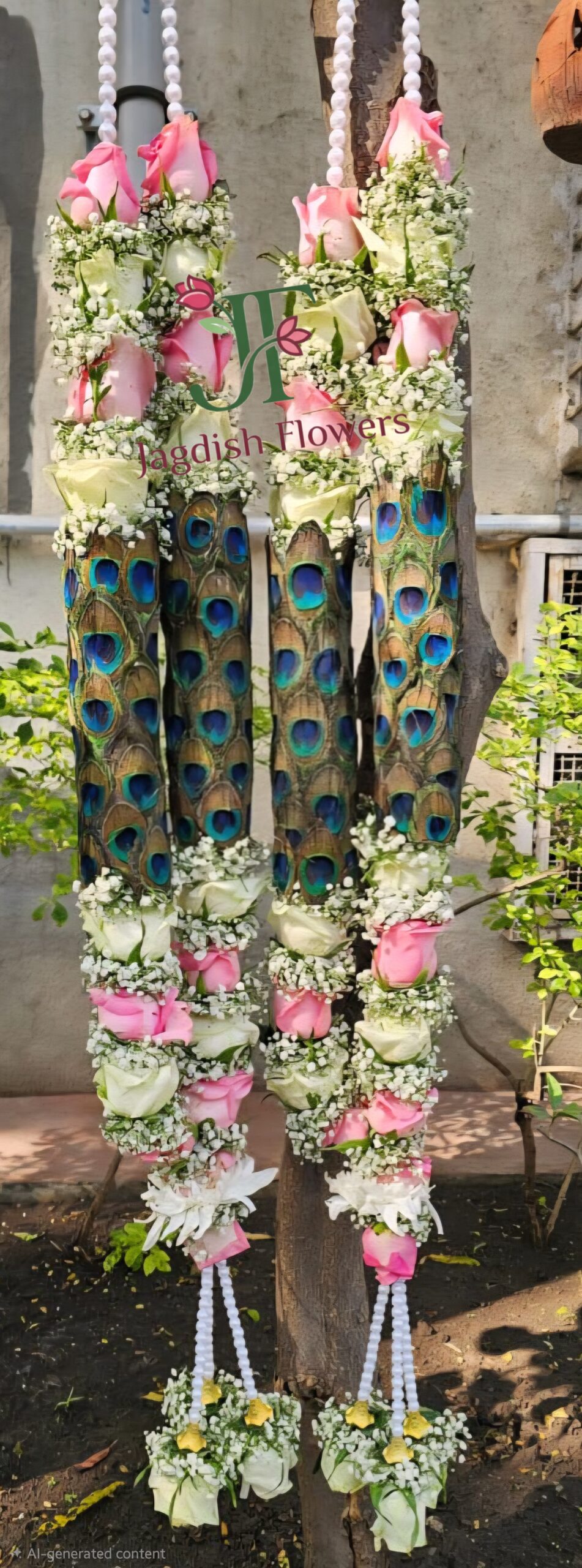 Luxury floral wedding mala with fresh flower arrangement