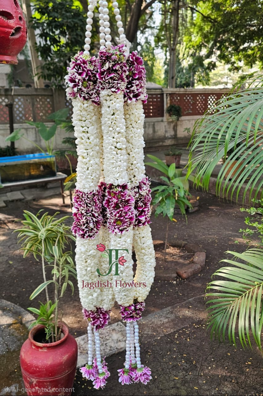 Stylish wedding garland with mixed fresh flowers