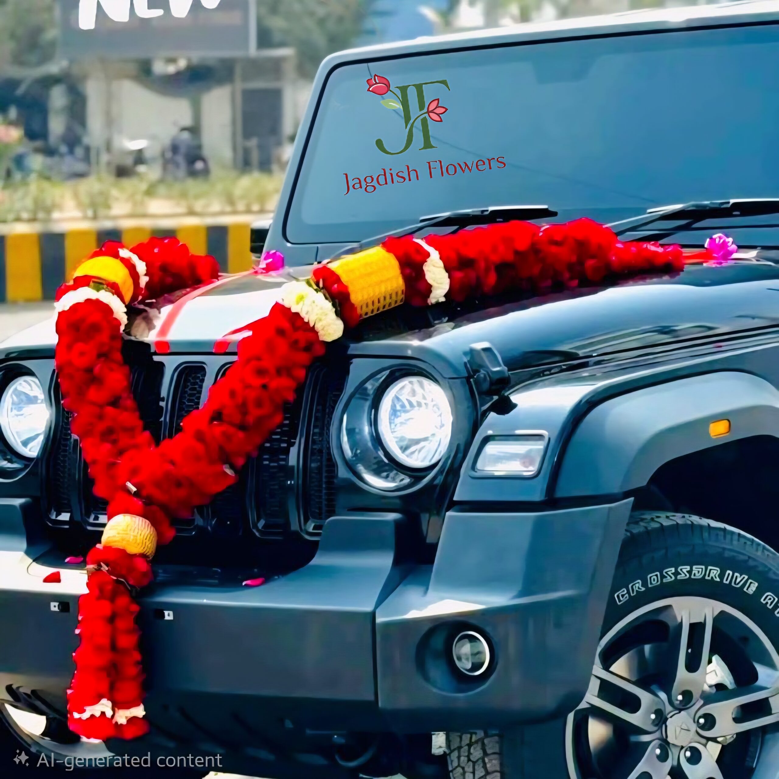 Premium rose haar with fresh flowers for new car puja