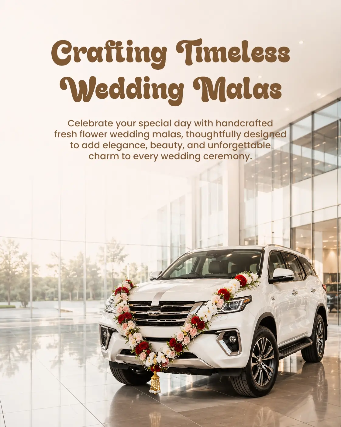 Fresh flower car mala for new cars in Rajkot by Jagdish Flowers
