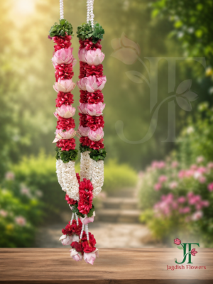 Premium Tagar, lotus flower, and red rose petal wedding mala