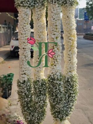 Luxury Tagar and Baby's Breath Gypsophila wedding mala for bride and groom ceremony in Rajkot
