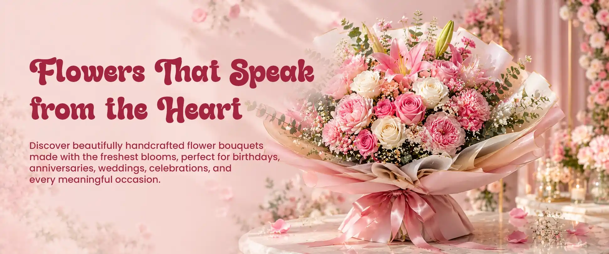 Elegant handcrafted flower bouquet with fresh pink roses, white flowers, and premium floral wrapping.Elegant handcrafted flower bouquet with fresh pink roses, white flowers, and premium floral wrapping.