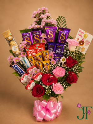 Mixed Rose and Mixed Chocolates with Gypsophila Flowers Bouquet at Jagdish Flowers