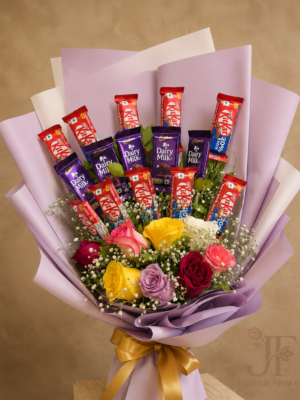 Mixed Rose and Chocolates with Gypsophila flowers Bouquet at Jagdish Flowers
