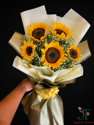 Original Sunflower with Gypsophila Bouquet By Jagdish flowers