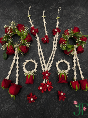RED Rose and Rajanigandha Flowers with Gypsophila ornament at Jagdish Flowers