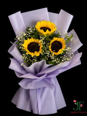 Premium Sunflower with Gypsophila Bouquet By Jagdish flowers