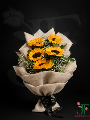 Premium Sunflower with Gypsophila Bouquet at Jagdish Flowers