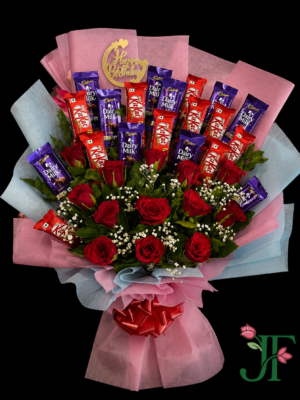 Red Rose and Mixed Chocolate with Gypsophila flowers Bouquet at Jagdish Flowers
