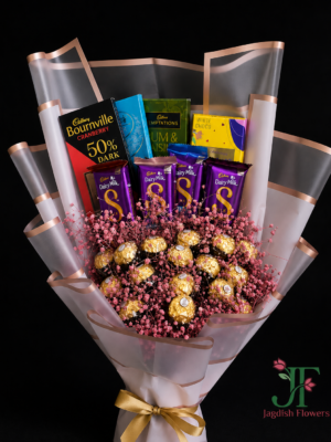 Mixed Chocolates with Gypsophila Flowers Bouquet at Jagdish Flowers