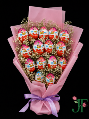 Kinder Joy Chocolate with Gypsophila Bouquet at Jagdish Flowers