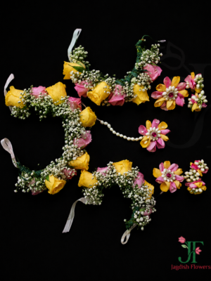 Pink and Yellow Rose with Gypsophila Ornament