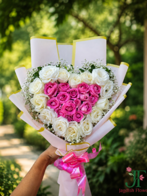 Pink and White Rose Heart Bouquet for your lovelies