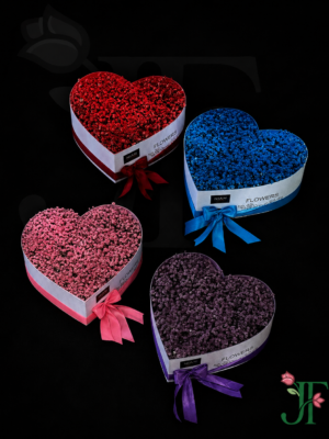 Luxury heart-shaped flower box filled with multi-color Gypsophila flowers in a premium gift box for elegant gifting in Rajkot.