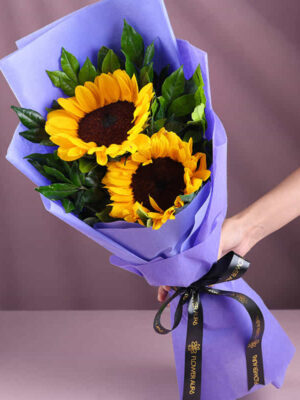 Sunflower Bouquet with Gypsophila by Jagdish Flowers